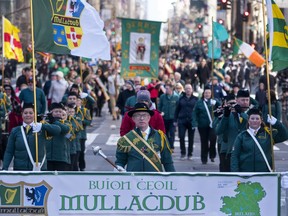 Units march along Fifth Avenue as they take part in the St. Patrick's Day parade Saturday, March 17, 2018, in New York.  Several bagpipe bands led a parade made up of over 100 marching bands after Democratic Gov. Andrew Cuomo spoke briefly, calling it a "day of inclusion" and adding: "We're all immigrants."