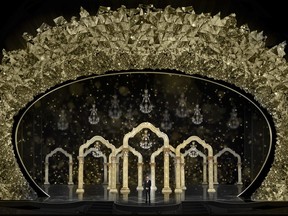 This artist rendering released by Swarovski shows a crystal design for the stage at the 90th Annual Academy Awards held on Sunday, March 4. Production designer Derek McLane hand-picked most of the sparklers for the starry proscenium he created for Sunday's show. (Swarovski via AP)