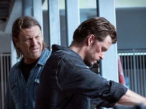 This image released by Crackle shows Sean Bean, left, and Ryan Kwanten in a scene from the Crackle original series, "The Oath."