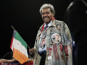 Don King waits for Amir Imam and Jose Ramirez to be announced for a WBC super lightweight championship boxing match Saturday, March 17, 2018, in New York.