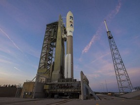This undated photo provided by the United Launch Alliance via NASA shows a United Launch Alliance Atlas V rocket carrying NOAA's GOES-S satellite waits for liftoff on Thursday, March 1, 2018, from Space Launch Complex 41 at Cape Canaveral Air Force Station in Florida. GOES-S is the second satellite in an approximately $11 billion effort that's already revolutionizing forecasting with astonishingly fast, crisp images of hurricanes, wildfires, floods, mudslides and other natural calamities. (United Launch Alliance/NASA via AP)