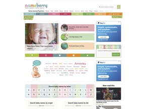 This screen grab released by Nameberry shows their homepage. The site hosts naming-centric forums, and Satran blogs regularly about issues related to naming babies. (Nameberry via AP)