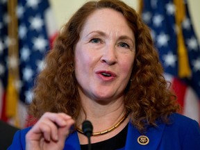 FILE - In this March 4, 2015, file photo, Rep. Elizabeth Esty, D-Conn. speaks on Capitol Hill in Washington. On Saturday, March 31, 2018, some Connecticut Democrats are calling for their embattled colleague to step down for not protecting female staffers who say they experienced violence, death threats and sexual harassment by her former chief of staff.