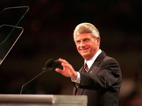 FILE - In this July 13, 1992 file photo, Georgia Gov. Zell Miller waves to delegates at the Democratic Convention in New York. A family spokesperson said he died Friday, March 23, 2018. He was 86.