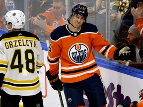 Edmonton Oilers forward Ryan Strome celebrates a goal against the Boston Bruins on Feb. 20.