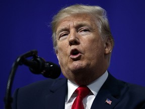 U.S. President Donald Trump speaks at a campaign rally at Atlantic Aviation in Moon Township, Pa., Saturday, March 10, 2018.