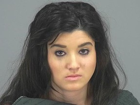 This undated photo provided by the Pinal County Sheriff's office shows Brittany Velasquez. Authorities said Tuesday, March 27, 2018, that Velasquez has been arrested on suspicion of first-degree murder after her two children were found in car seats in a vehicle amid evidence of foul play.