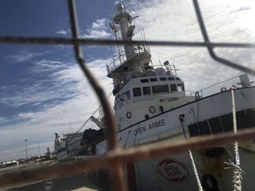 The Spanish NGO's Proactiva Open Arms under sequester at port of Pozzallo, Italy, March 19, 2018. The ship rescued migrants in international waters near the Libyan coast.