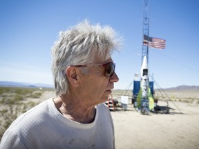 "Mad" Mike Hughes reacts after the decision to scrub another launch attempt of his rocket near Amboy, Calif. The self-taught rocket scientist who believes the Earth is flat propelled himself about 1,000 feet into the air before a hard-landing in the Mojave Desert that left him injured.
