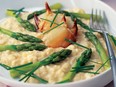 Scrambled eggs with crab and asparagus tips
