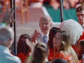 Former Vice-President  Joe Biden (centre), in Coral Gables, Florida, speaks at the University of Miami's 'Its on Us Rally' Against Sexual Assault.  March 20, 2018.