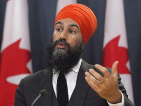 NDP Leader Jagmeet Singh speaks at a press conference as he unveils the NDP's top priorities ahead of the federal budget on February 13, 2018.