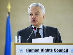 Belgian Minister for Foreign Affairs Didier Reynders, delivers a speech during the High-Level Segment and third day of the 37th session of the Human Rights Council, at the European headquarters of the United Nations in Geneva, Switzerland, Wednesday, Feb. 28, 2018.