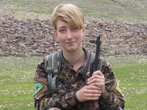 This undated photo provided by The Kurdish People's Protection Units (YPG) a Syrian Kurdish militia, shows Anna Campbell, 26, a British citizen who was a fighter with the Kurdish female militia.
