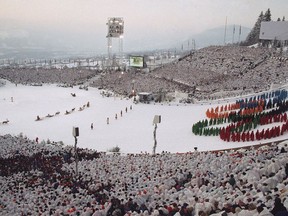 FILE - In this Feb. 12, 1994, file photo, the Olympic rings are formed on the ski jumping slope in Lillehammer, Norway, during the opening ceremonies for the 1994 Lillehammer Olympics. The Norwegian ski resort of Lillehammer, widely regarded as the most popular Winter Olympics, may bid again.