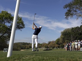 Jordan Spieth plays his shot from the third tee during round-robin play at the Dell Technologies Match Play golf tournament, Thursday, March 22, 2018, in Austin, Texas.