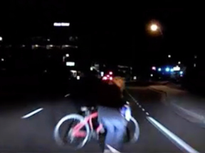 An image made from video, March 18, 2018, of a mounted camera shows an exterior view moments before a self-driving Uber SUV hit a woman in Tempe, Arizona.