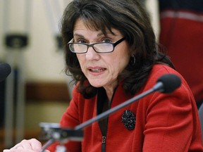 FILE - In this March 6, 2014, file photo, Wisconsin Republican state Sen. Leah Vukmir speaks at the Capitol in Madison, Wis. Vukmir faces businessman and political newcomer Kevin Nicholson in the Republican primary. The winner will face Democratic Sen. Tammy Baldwin in the November election.