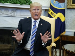 President Donald Trump speaks during a meeting with Israeli Prime Minister Benjamin Netanyahu in the Oval Office of the White House, Monday, March 5, 2018, in Washington. Trump is denying his White House is chaotic but says more staff will leave as he seeks "perfection." Trump tweets Tuesday: "People will always come & go, and I want strong dialogue before making a final decision. I still have some people that I want to change (always seeking perfection). There is no Chaos, only great Energy!"