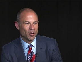 In this image made from video on Wednesday, March 21, 2018, Michael Avenatti, attorney and spokesperson for adult film star Stormy Daniels, listens to a reporters' question during an interview at The Associated Press in New York. Daniels media-savvy lawyer, Avenatti, is President Donald Trump's newest nemesis. He is using his signature mix of force and flash to go after Trump, taunting him in interviews, baiting him with tweets and putting him on notice that he wants to depose him.