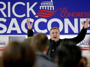 In this March 5, 2018, photo. Republican Rick Saccone, speaks at a campaign rally in Waynesburg, Pa. Saccone is running against Democrat Conor Lamb in a special election being held on March 13 for the PA 18th Congressional District vacated by Republican Tim Murphy. Fighting to stave off another special election embarrassment, the White House is strengthening its final-days offensive in western Pennsylvania.