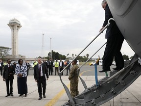 U.S. Secretary of State Rex Tillerson arrives at Jomo Kenyatta International Airport, Friday, March 9, 2018 in Nairobi, Kenya.