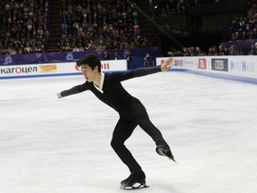 United States' Nathan Chen performs during men's free skating at the Figure Skating World Championships in Assago, near Milan, Saturday, March 24, 2018.