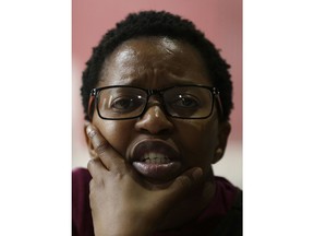 In this photo taken Thursday, March 22, 2018, Nomvula Nonjabe, a relative of one of the survivors of the Esidimeni tragedy, speaks during an interview with the Associated Press in Johannesburg. The deaths of 144 psychiatric patients in South Africa as the result of gross mistreatment have shocked the country and raised troubling questions about the government's commitment to its most vulnerable citizens more than 20 years after the end of apartheid.