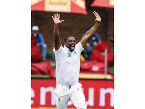 South Africa's Vernon Philander reacts during the first day of the second cricket Test between South Africa and Australia at St. George's Park in Port Elizabeth, South Africa, Friday, March 9, 2018.
