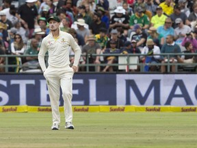 Cameron Bancroft of Australia on the pitch during the third day of the third cricket test between South Africa and Australia at Newlands Stadium, in Cape Town, South Africa, Saturday, March 24, 2018.