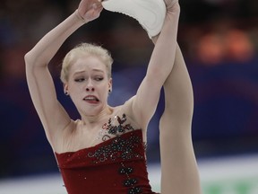 U.S. Bradie Tennell performs during women's short program at the Figure Skating World Championships in Assago, near Milan, Wednesday, March 21, 2018.