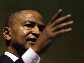 Moise Katumbi, Congolese opposition leader, speaks at a three-day forum, delegates at a resort hotel near Johannesburg, South Africa, Monday, March 12, 2018.  Congolese opposition leader and other figures opposed to longtime President Joseph Kabila met in South Africa on Monday to build a coalition ahead of long-delayed elections in the turbulent, resource-rich country.