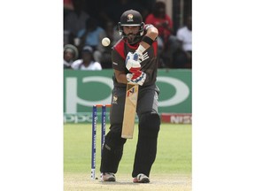 UAE batsman Rameez Shahzad plays a shot during their cricket world cup qualifier match against Zimbabwe at Harare Sports Club, Thursday, March, 22, 2018.Zimbabwe is playing host to the 2018 Cricket World Cup Qualifier matches featuring 10 countries.