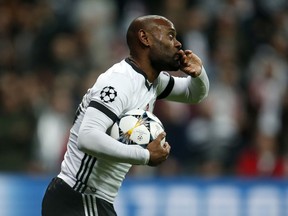 Besiktas' Vagner Love celebrates after scoring a goal during the Champions League, round of 16, second leg, soccer match between Besiktas and Bayern Munich at Vodafone Arena stadium in Istanbul, Wednesday, March 14, 2018.