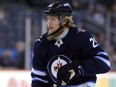 Winnipeg Jets forward Patrik Laine warms up for a game against the Chicago Blackhawks on April 7.