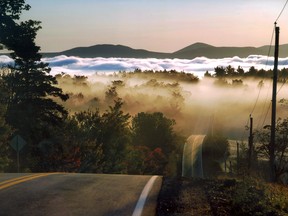 A foggy day on Summit Drive in Quebec's Eastern Townships.