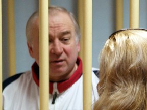 Former Russian military intelligence colonel Sergei Skripal attends a hearing at the Moscow District Military Court in Moscow on August 9, 2006.