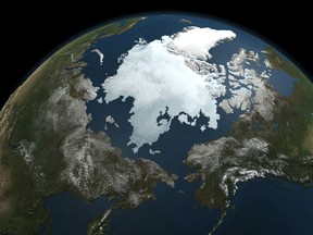 Taken on September 13, 2010 by NASA's Aqua satellite shows the Arctic sea ice.   The Arctic region experienced record temperatures in 2016 and an unprecedented decline in the sea ice, confronted by a "vicious circle" that is becoming more and more frequent with global warming.