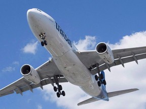 An Air Transat Airbus A330 lands at Montreal's Trudeau Airport, Sunday, July 31, 2016.