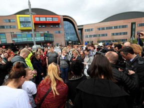 Protesters gather outside Alder Hey Children's Hospital in Liverpool, England, Monday April 23, 2018  after the European Court of Human Rights rejected an appeal against the decision to end life-support for Alfie Evans, a terminally-ill toddler. Alfie is in a "semi-vegetative state" as the result of a degenerative neurological condition that doctors have been unable to definitively identify.