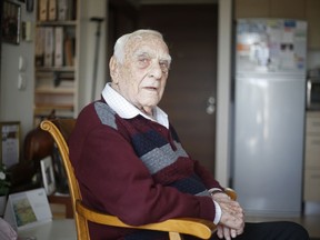 In this Tuesday, April 10, 2018 photo, Baruch Shub Holocaust survivor poses for a photo at his apartment in a senior citizens' home in Kfar Saba, Israel. While most of his fellow Jews were being killed or brutalized in Nazi death camps and ghettos, Shub and his friends were hiding out in the forests of the former Soviet Union, trying their best to undermine the Nazi war machine by derailing trains, burning bridges and sabotaging telephone and electricity lines. Israel marks its annual Holocaust memorial day this week, with a dwindling survivor population.