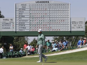 Bernd Wiesberger, of Austria, reacts after missing a putt on the 17th hole during the first round at the Masters golf tournament Thursday, April 5, 2018, in Augusta, Ga.