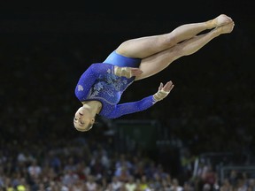 Ellie Black of Canada performs in the floor routine in the women's individual all-around artistic gymnastics competition at the Commonwealth Games on Saturday, April 7, 2018.