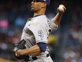 San Diego Padres starting pitcher Tyson Ross throws against the Arizona Diamondbacks during the first inning of a baseball game Friday, April 20, 2018, in Phoenix.