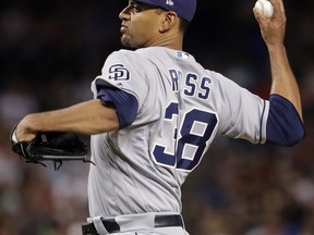 San Diego Padres starting pitcher Tyson Ross throws against the Arizona Diamondbacks during the seventh inning of a baseball game Friday, April 20, 2018, in Phoenix.