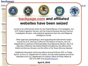 The Backpage.com website, in a  screenshot from April 9, now shows an FBI notice. MUST CREDIT: Screenshot