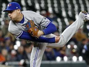 Toronto Blue Jays starting pitcher Aaron Sanchez follows through on a pitch against the Orioles during the fifth inning of their Tuesday night in Baltimore. Sanchez threw a no-hitter through seven innings. Toronto won 2-1.
