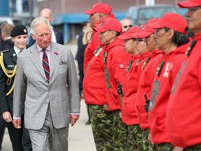 Prince Charles reviews Canadian Rangers at the Nunavut Legislative Assembly in Iqaluit during an official visit to Canada in June 2017.