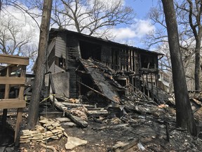 This photo provided by KYTV in Springfield, Mo., shows the aftermath of a fire that killed multiple children early Thursday, April 19, 2018, in Lake Ozark, Mo.