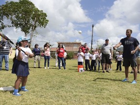 Cleveland Indians All-Star shortstop Francisco Lindor visits his former grammar school, Villa Marina Elementary School, to lead a special baseball clinic for approximately 250 students in Gurabo, Puerto Rico, Monday, April 16, 2018. Next Tuesday and Wednesday, the Cleveland Indians and the Minnesota Twins will meet in a two-game series at Hiram Bithorn Stadium in San Juan.